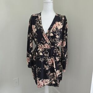 Honey Belle Womens Medium Floral Blue Wrap Dress